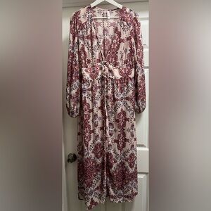 Floral Burgundy and Cream Women's Dress